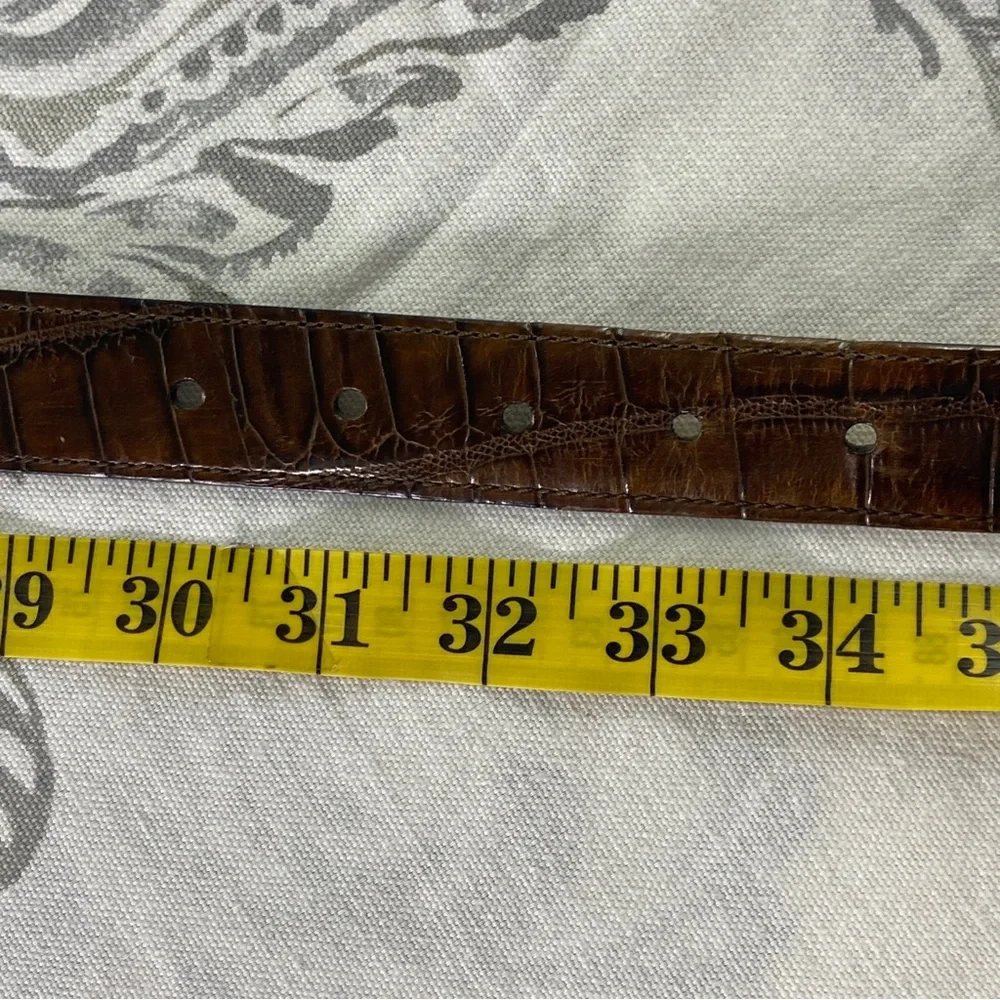 VTG FOSSIL LEATHER CROCO-EMBOSSED‎ WESTERN BELT, ORNATE CONCHOS & BUCKLE, M/L